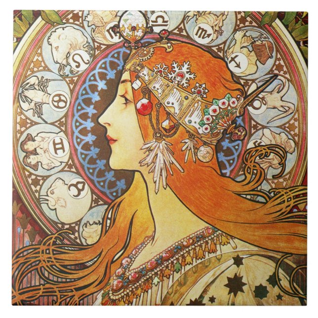 Alphonse Mucha La Plume Zodiac Art Nouveau Vintage (Frente)