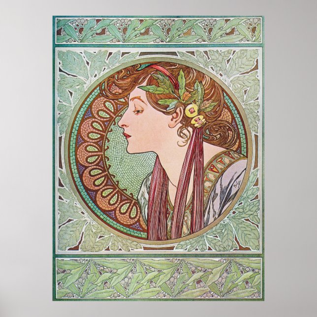 Alphonse Mucha Laurel Art Nouveau Poster Impressão (Frente)