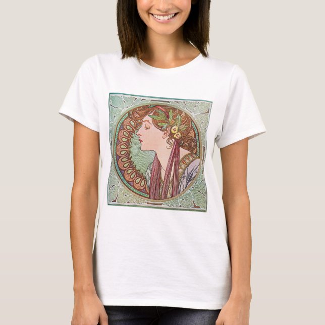 Alphonse Mucha Laurel Art Nouveau Top T-shirt (Frente)
