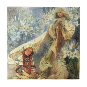 Alphonse Mucha Madonna do azulejo dos lírios