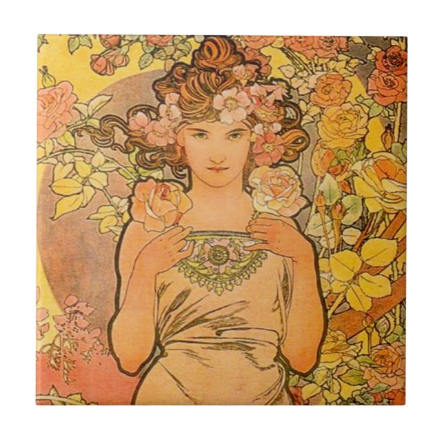 Alphonse Mucha o azulejo do rosa (Frente)