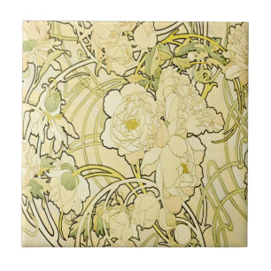 Alphonse Mucha Peonias Padrão Floral Art Nouveau