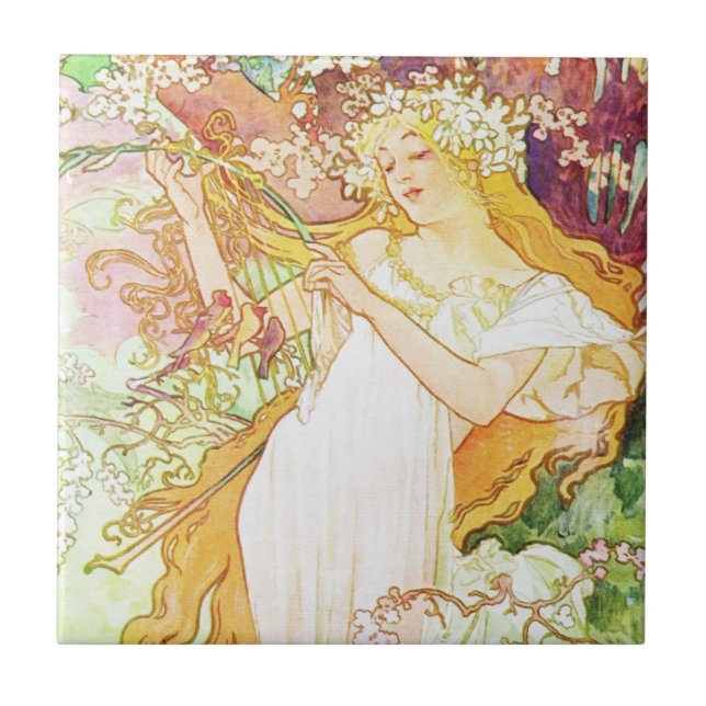 Alphonse Mucha Primavera Floral Vintage Art Nouvea (Frente)