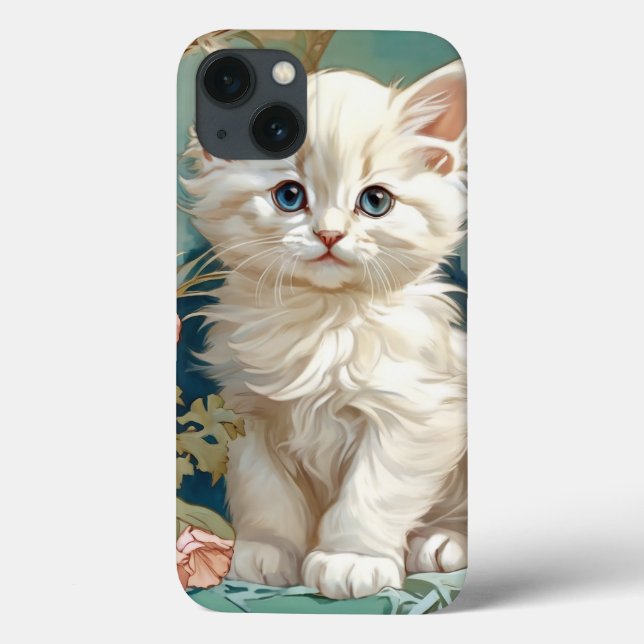 Alphonse Mucha Style White Cat (Verso)