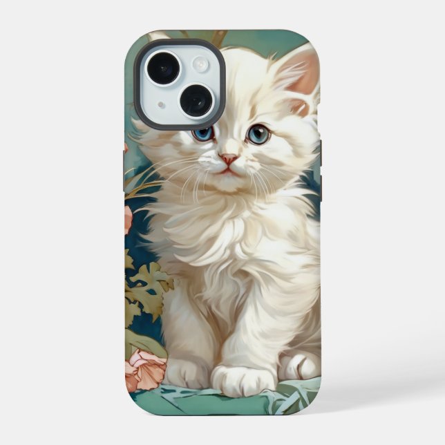 Alphonse Mucha Style White Cat (Verso)