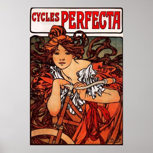 Alphonse Mucha Vintage Bicycle Poster (Frente)