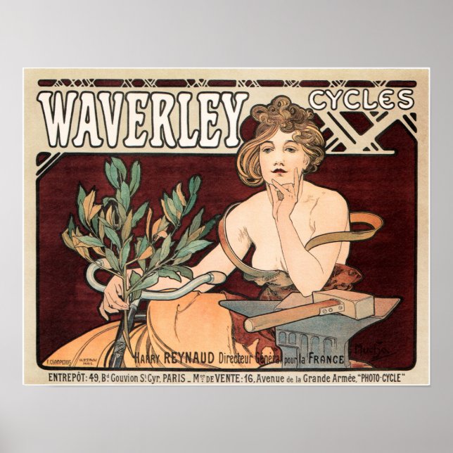 Alphonse Mucha Waverly Cycle Poster vintage Art (Frente)