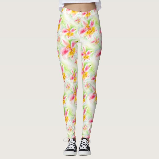 Alstroemeria floral Lily art Leggings peruanas (Frente)