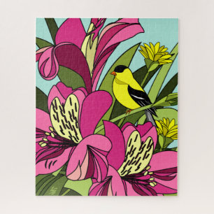 Alstroemeria Flower e Goldfinch Quebra-cabeça