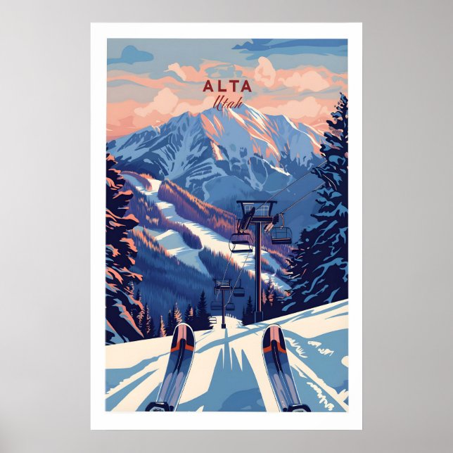 Alta Utah Ski Lift Mountain View Poster - Dramatic (Frente)