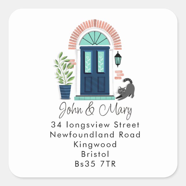 Alteração do adesivo de endereço Porta frontal azu (Frente)