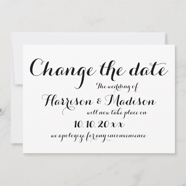 Alterar a data, anúncio de casamento da caligrafia (Frente)