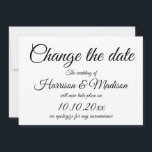 Alterar a Data, Anúncio de casamento de script<br><div class="desc">Altere a Data, Salve a Data, o clássico e elegante script personalizado Calliografia - Cartão de Anúncio de Casamento. Preto e Branco</div>