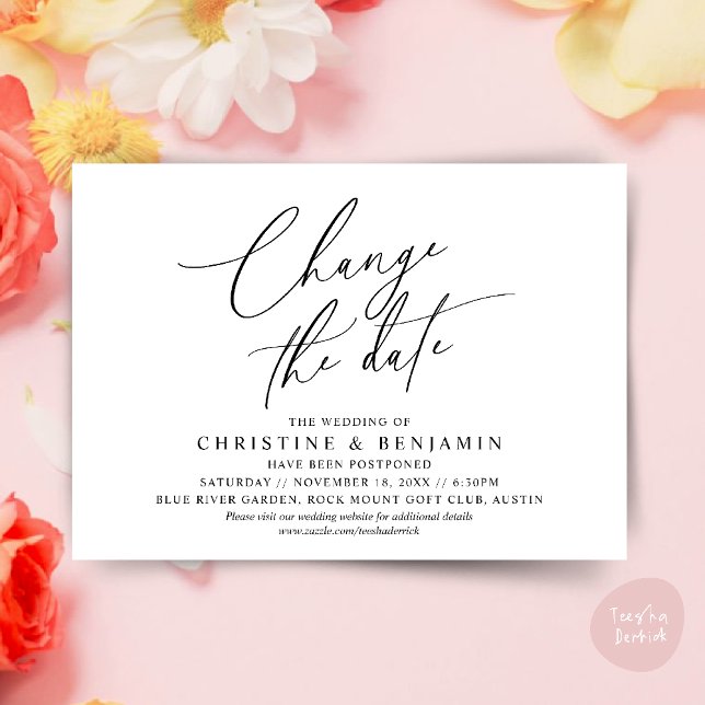 Alterar a data, Guardar o novo cartão de data de c (Change the date, Save our new wedding date modern romantic card in Black White)