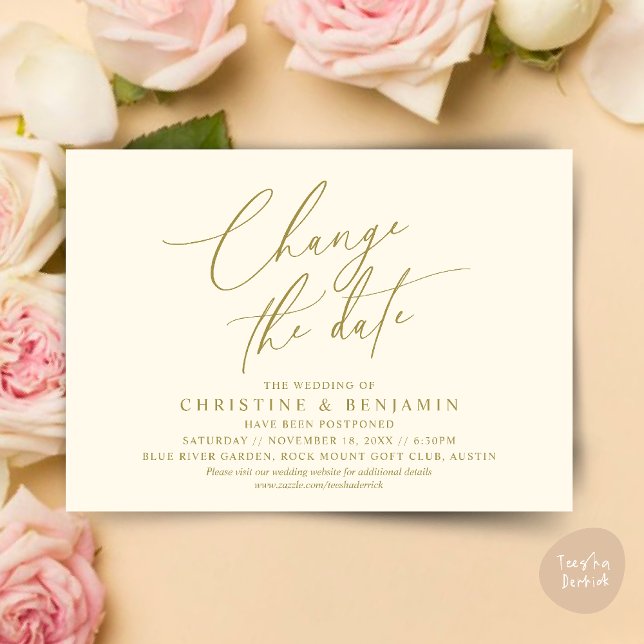 Alterar a data, Guardar o novo cartão de data de c (Change the date, Save our new wedding date modern romantic card in Yellow Gold)