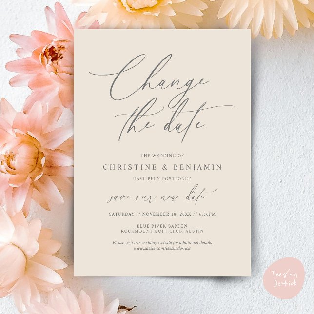 Alterar a data, Guardar o novo cartão de data de c (Change the date, Save our new wedding date modern romantic card in Cream Grey)