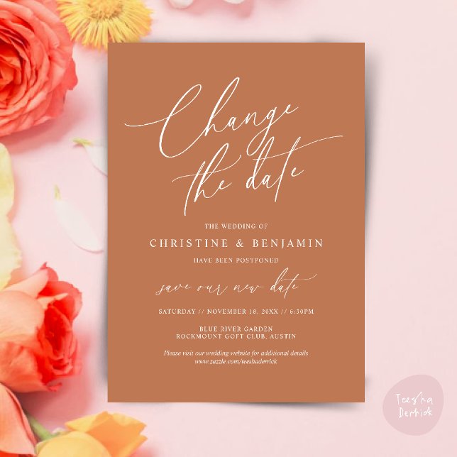 Alterar a data, Guardar o novo cartão de data de c (Change the date, Save our new wedding date modern romantic card in Copper Brown)