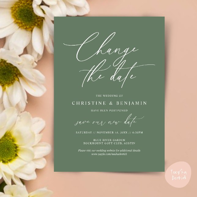 Alterar a data, Guardar o novo cartão de data de c (Change the date, Save our new wedding date modern romantic card in Sage Green)