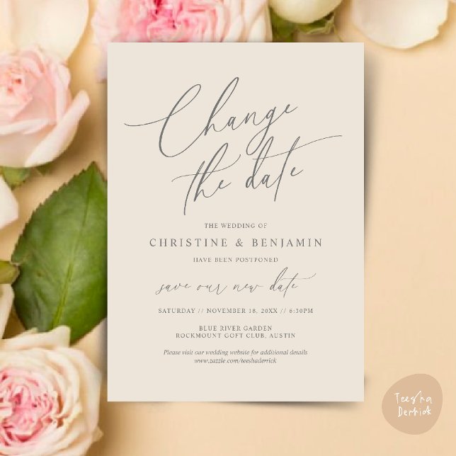 Alterar a data, Guardar o novo cartão de data de c (Change the date, Save our new wedding date modern romantic card in Cream Grey)