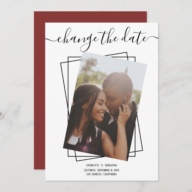 Alterar O Cartão De Casamento Fotográfico De Data (Frente/Verso)