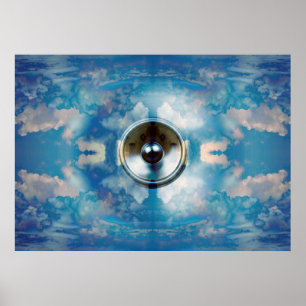 Alto-falante de música em um pôster de céu azul nu
