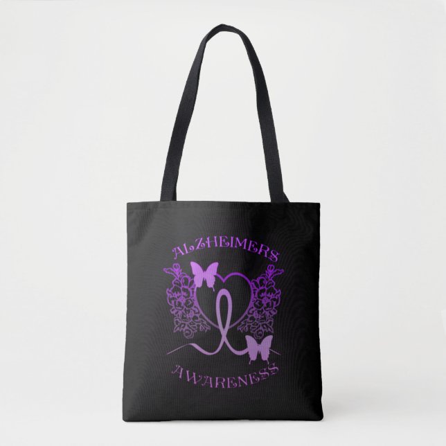 Alzheimer Consciência Borboletas Roxas Tote Bag (Frente)