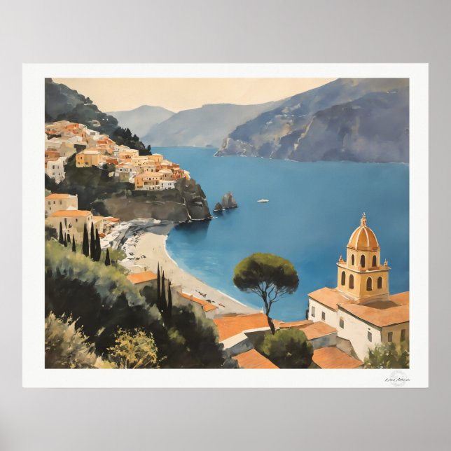 Amalfi Coast Village View Poster (Frente)