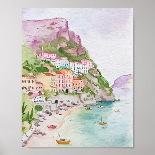 Amalfi Coast Watercolor Poster (Frente)