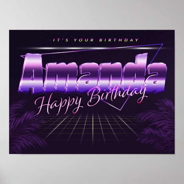 Amanda Name Vorname lila retro Poster Geburtstag (Frente)
