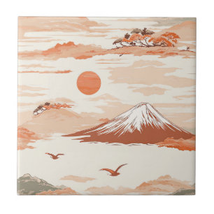 Amanhecer Golden Dawn Sobre o Monte Fuji – Aquarel