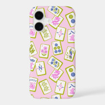 Amantes do Mahjong: Peças Desenhadas à Mão em Rosa