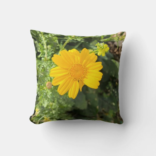 Amarela Arte de Almofada de Natureza Daisy (Frente)