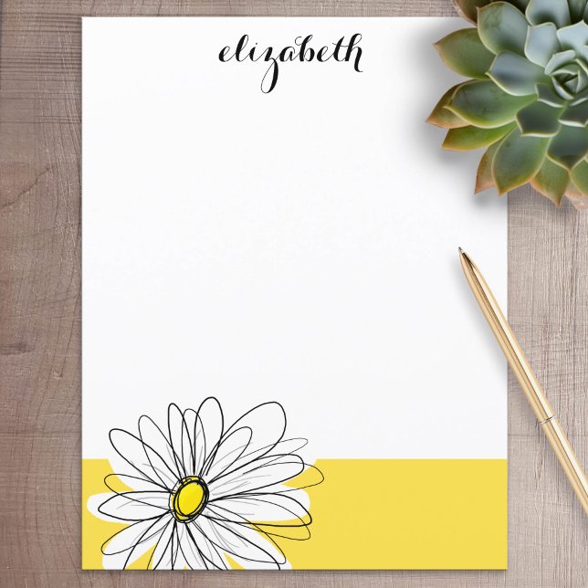 Amarela e Branca Dália Caprichosa com Texto Person (Personalized Stationery)