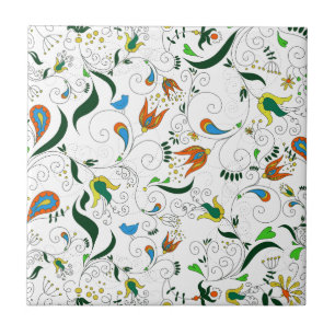 Amarelo azul alaranjado verde retro de Paisley