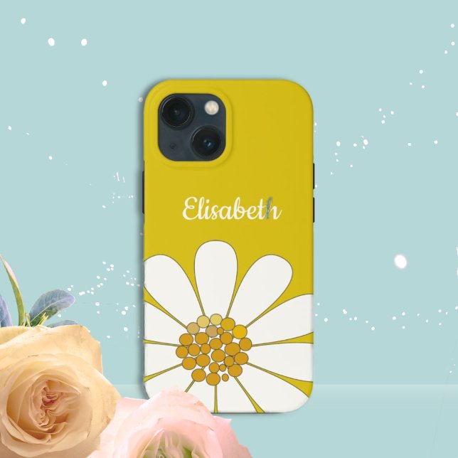 Amarelo Branco Moderno Flor de Margarida Nome Pers (Criador carregado)