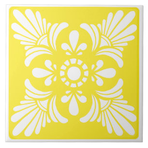 Amarelo Brilhante e Branco Padrão Mediterrânico