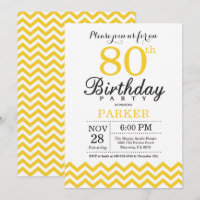 amarelo Chevron do convite do aniversário do 80