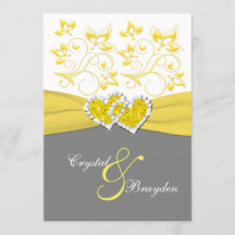 Amarelo, Cinza, Convite de casamento de Corações U