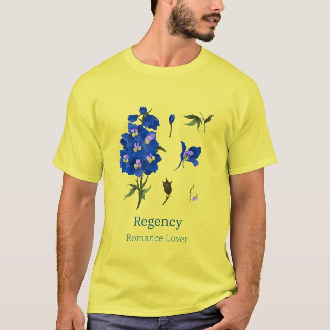 Amarelo com camiseta de flores azuis para leitor r (Frente)