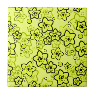 Amarelo com padrão floral neon brilhante preto