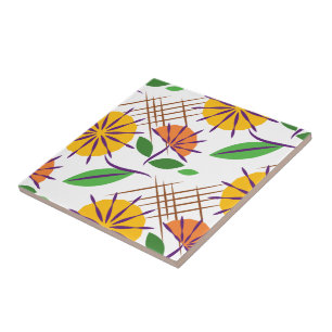 Amarelo contemporâneo floral retro do teste padr