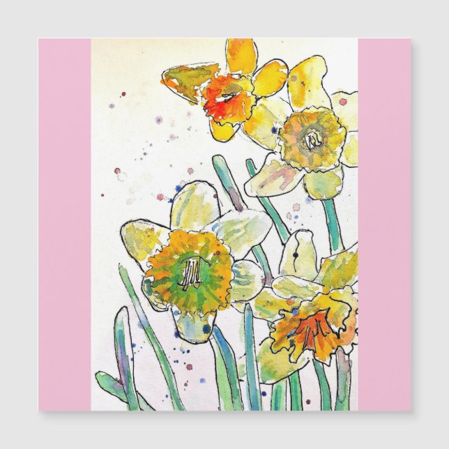 Amarelo Daffodil Primavera Flor Watercolor Anivers (Frente)