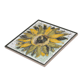Amarelo de Girassol Verde Preto Estilo de Arte em