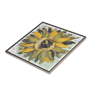 Amarelo de Girassol Verde Preto Estilo de Arte em