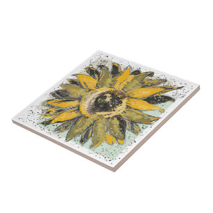 Amarelo de Girassol Verde Preto Estilo de Arte em