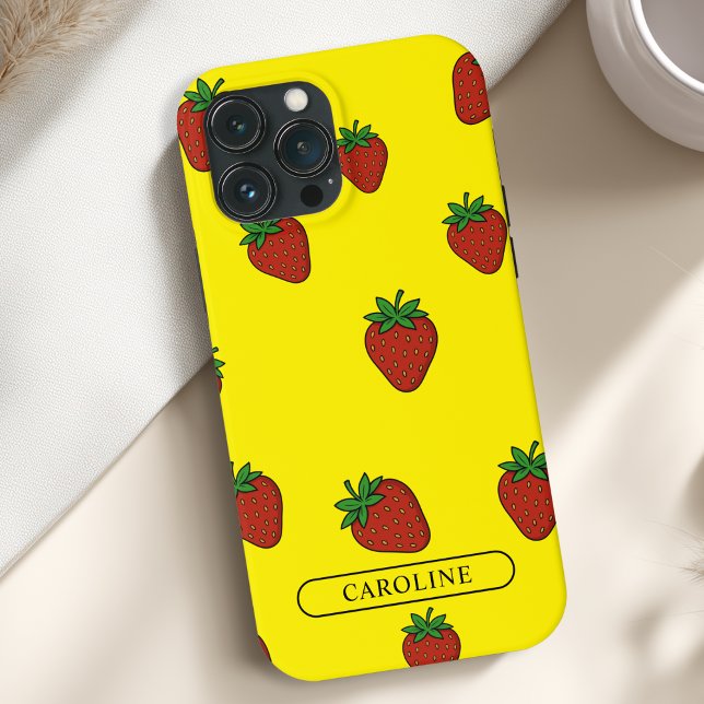 Amarelo de Morango Personalizado (Custom Strawberry Case-Mate Yellow iPhone Case with your Name or Text)