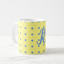 amarelo e azul, padrão bonito, caneca monográfica