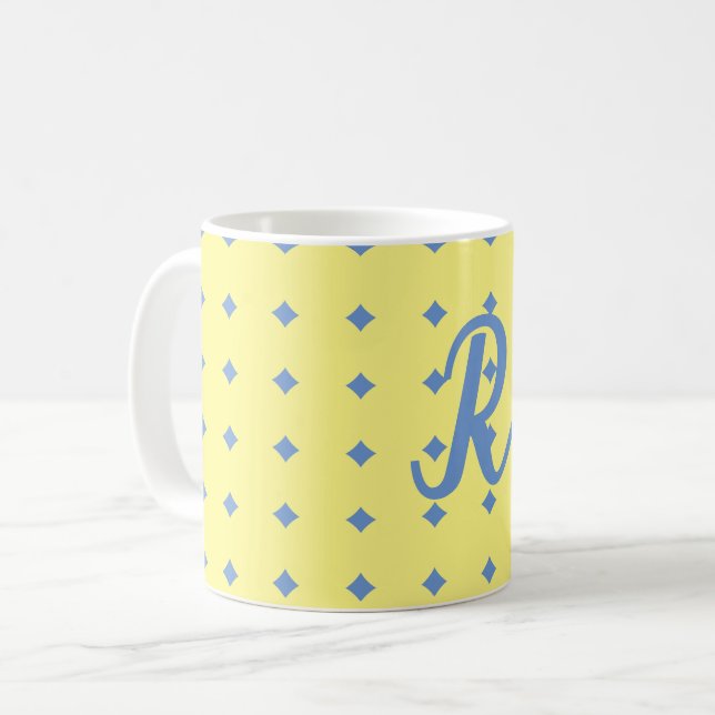 amarelo e azul, padrão bonito, caneca monográfica (Frente Esquerda)