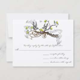 Amarelo e Cinza Vintage Adoram Aves Casadas RSVP