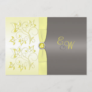 Amarelo e convite Monogrammed floral cinzento